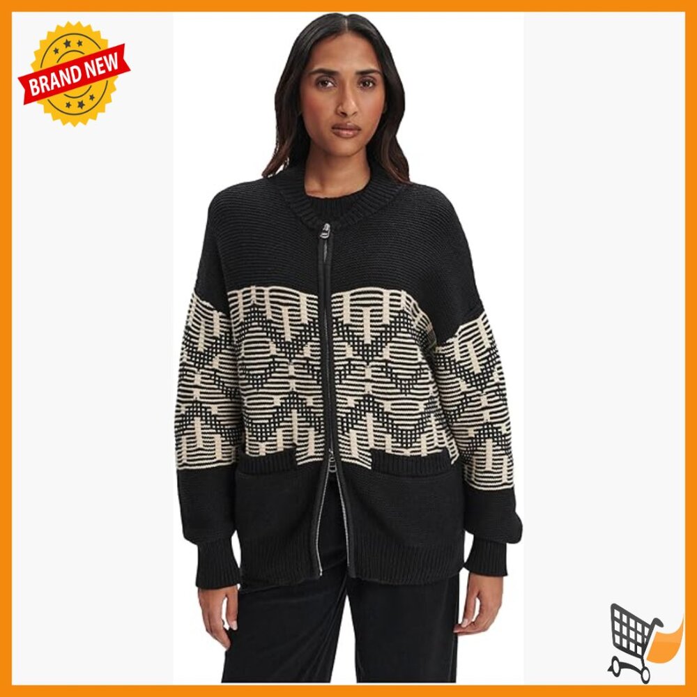 Fairisle Knit Cardigan Jacket, Relaxed Fit, Cotton Blend, Long Sleeve